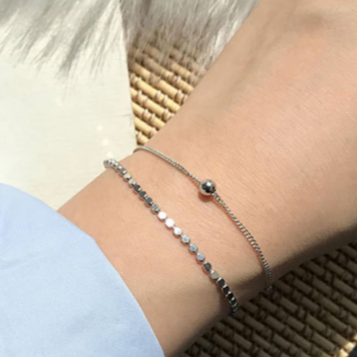 Lucky Glory 여성 두줄체인  물방울 도트 패션 데일리 심플컷팅 로즈골드 실버 체인 2겹 세련된 써지컬 우정 925팔찌 + 사은품 11,900원