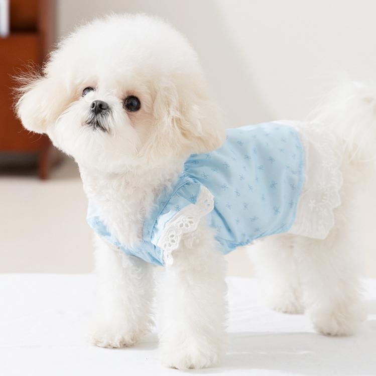 Coablu 강아지 고양이 플라워 리본 민소매 원피스 봄여름 얇은 통기성, 1개, 파란색 16,930원