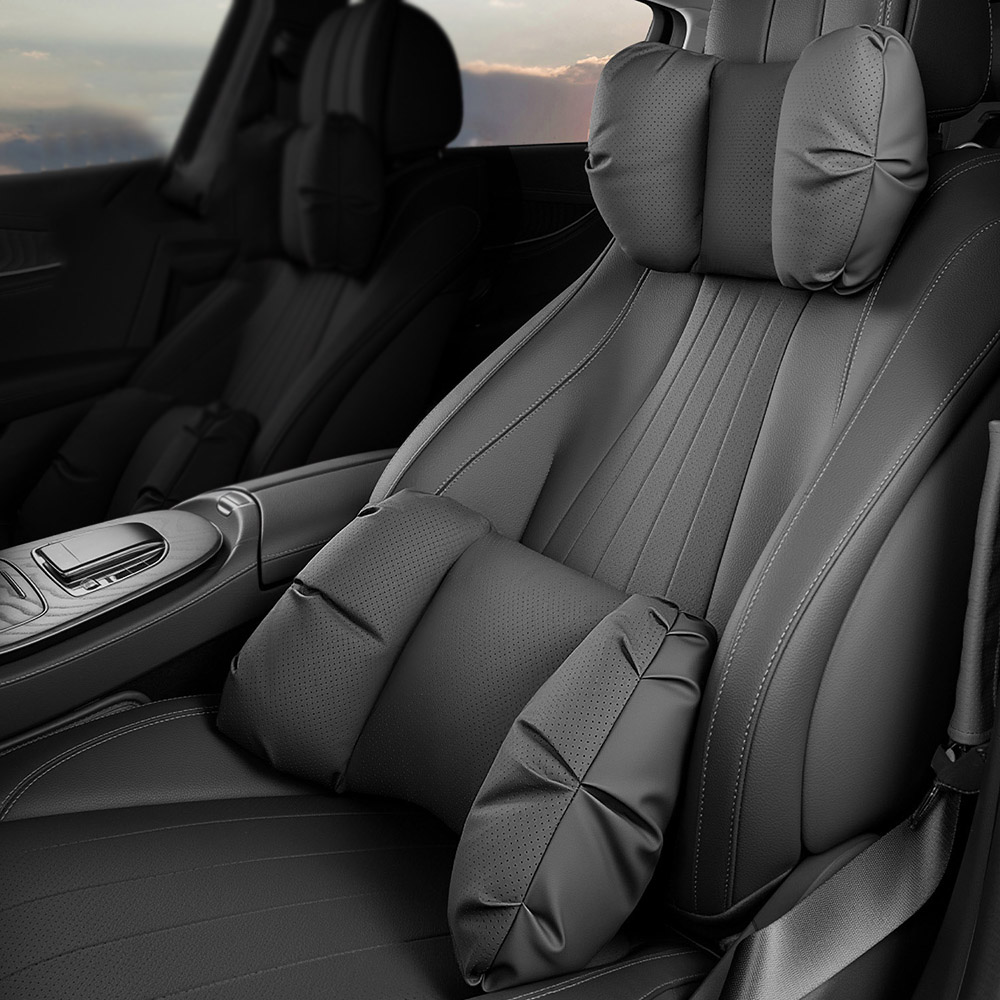 지엠지모터스 차량용 탄탄 목쿠션 + 허리쿠션 세트, 블랙, 1세트 46,500원