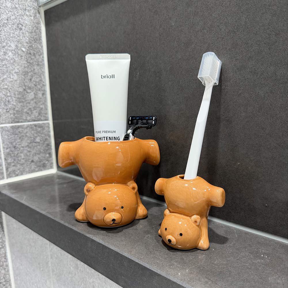 PICKAUES 곰돌이 도자기 욕실 칫솔꽂이 칫솔 면도기 거치대 걸이 13,800원