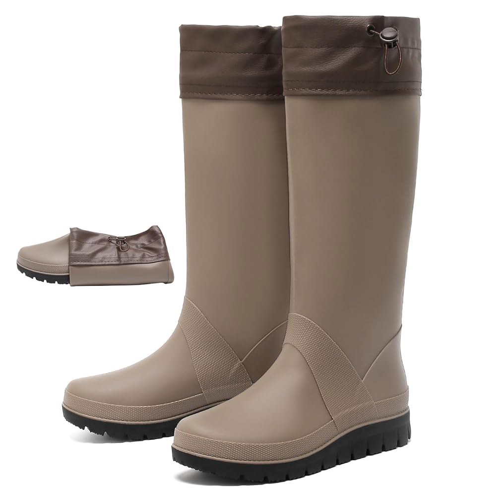샤싱게 여성용 키 큰 레인 부츠 남성 포장용 방수 미끄럼 방지 무릎 높이 고무 경량 조절 우스트링 와이드 송아지 정원 낚시화 야외 작업 107,700원