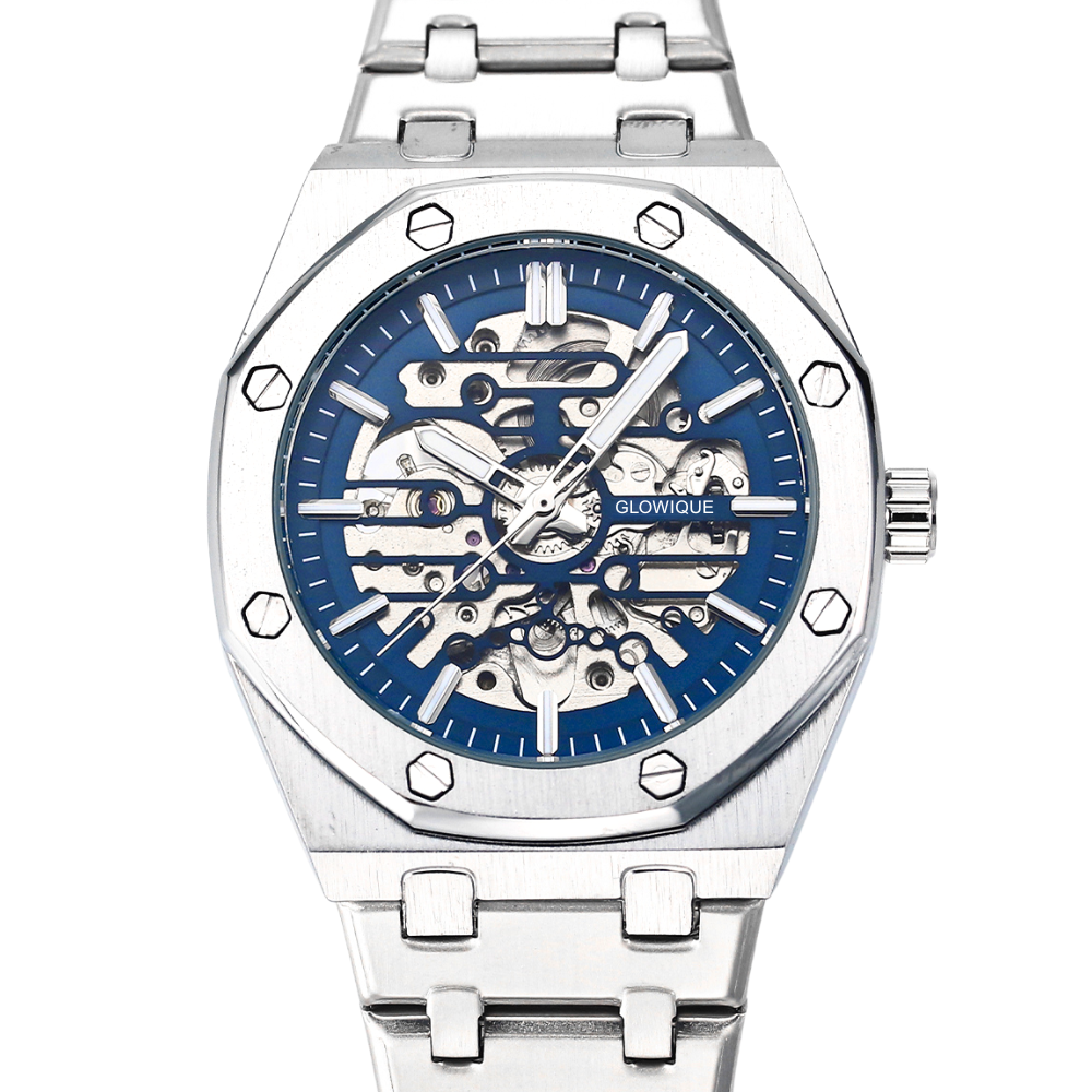 글로윅 방수 스켈레톤 오토매틱 남자 시계 야광 메탈 손목시계 48,000원