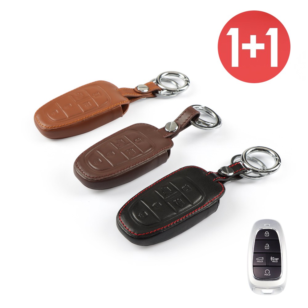 바이어블 1+1 현대 쏘나타 DN8 호환 뉴 5버튼 천연 소 가죽 스마트키 케이스, 블랙+블랙 19,900원