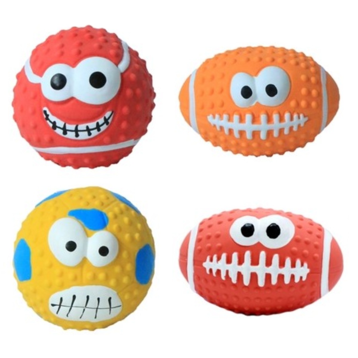 PETCA 강아지 라텍스 삑삑이 캐릭터 공 4종 세트, 야구공 레드, 축구공 옐로우, 럭비공 오렌지, 럭비공 레드, 1세트 15,900원