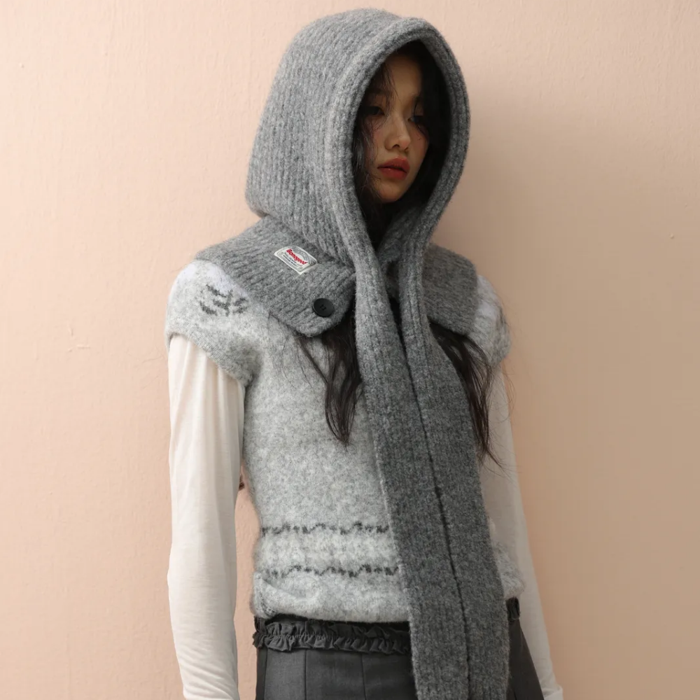 HALOPICK 포근한 오버핏 후드 바라클라바 넥워머, 그레이, 1개 25,000원