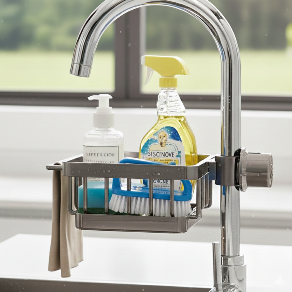 코레브 공간확보 깔끔관리 무타공 싱크대 수세미 거치대, 1개, 그레이 14,900원