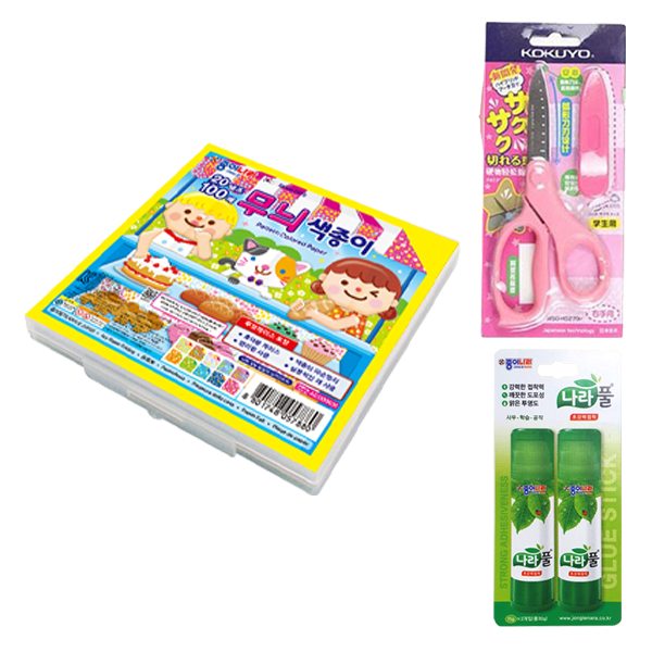 종이나라 6000 무늬 색종이 케이스 + 고쿠요 SAXA 플라이 캡 가위 핑크 + 나라풀 15g x 2p 세트 10,010원