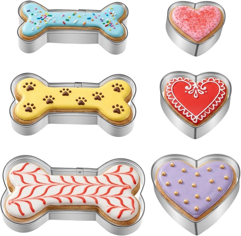 6개의 개 뼈와 하트 모양 쿠키 커터 3사이즈 스테인리스 비스킷 몰드 금속 간식 실버 강아지 테마 파티 및 홈메이드 베이킹용 12,880원