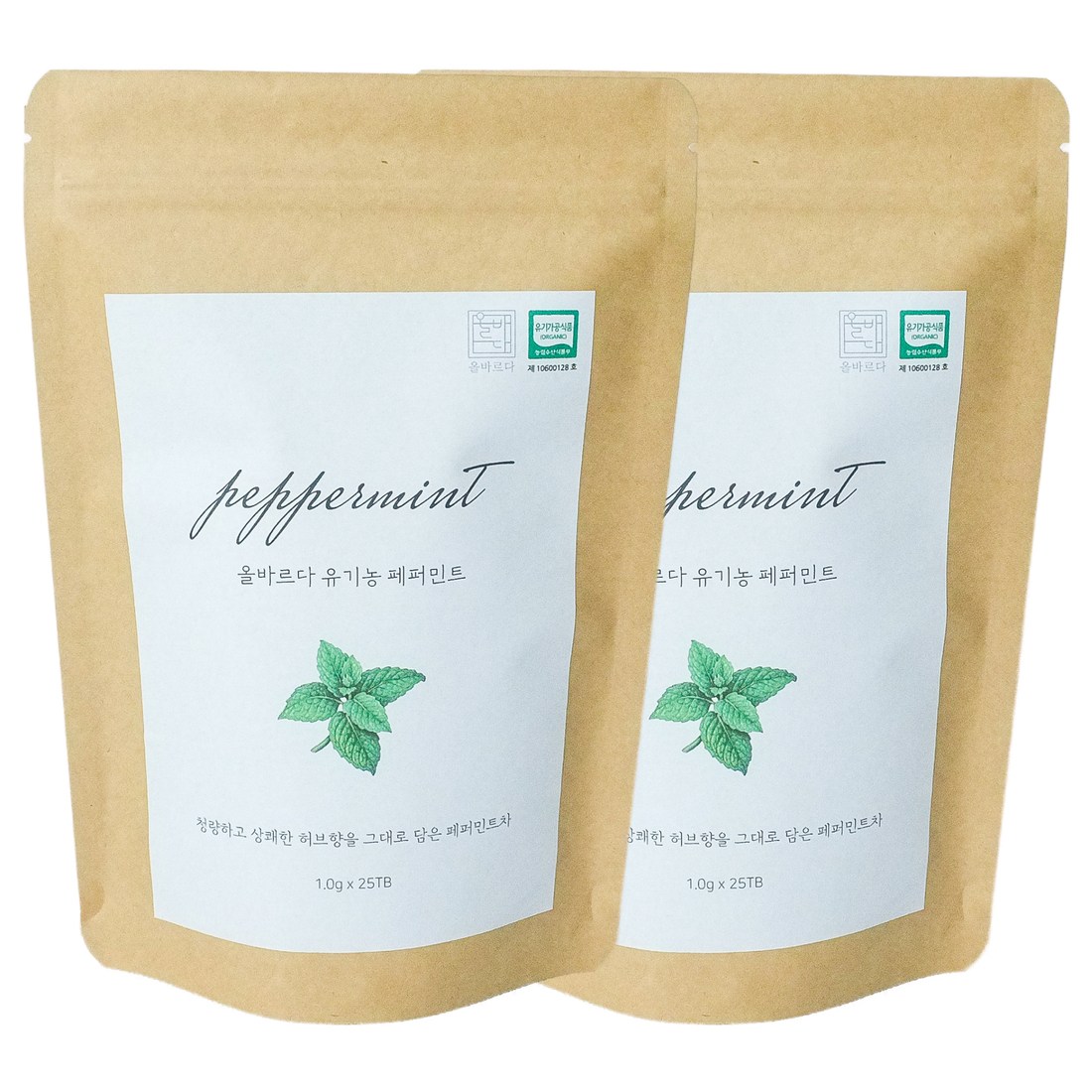 올바르다 유기농 페퍼민트 차 티 티백, 2봉, 25개입, 1g 19,400원