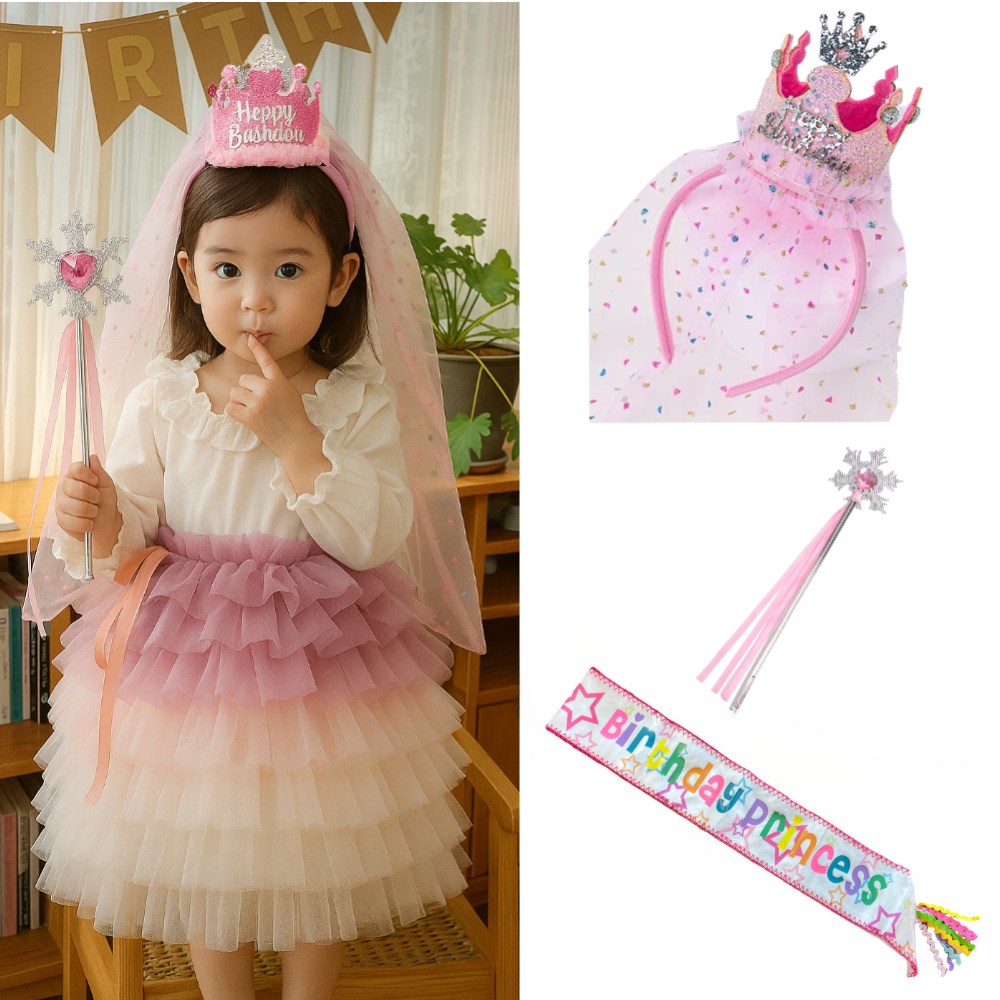 [라라빈파티] 왕관+어깨띠+요술봉 1세트 여아 공주 생일 파티 밴드 소품, 1개, 핑크 19,800원