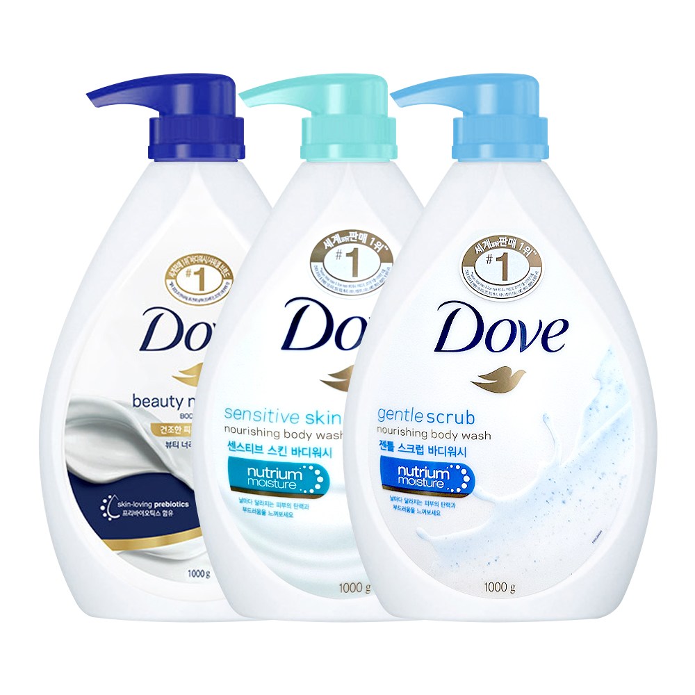 도브 바디워시 1kg 온가족 3종 세트, 뷰티 너리싱+센스티브 스킨+젠틀 스크럽 21,200원