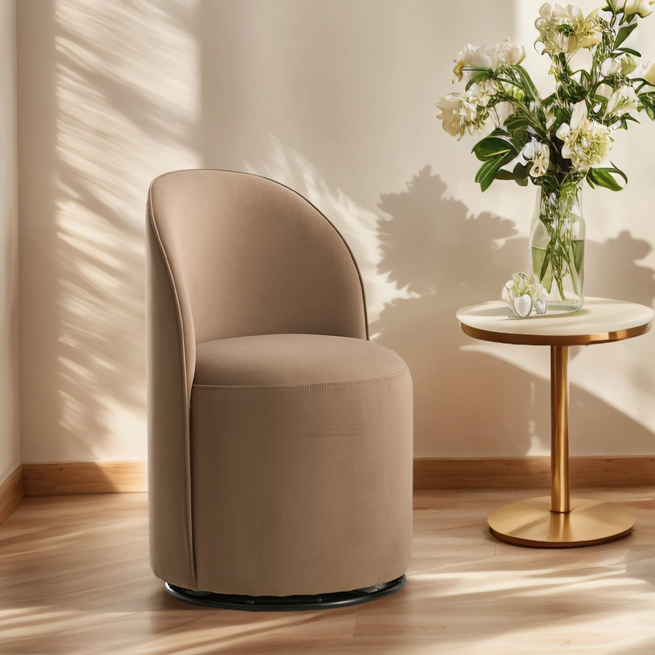 TOSEE [360도 회전] 모던 벨벳 식탁의자 + 화장대의자 스웨벨 체어,1개, 브라운, 1개 146,000원