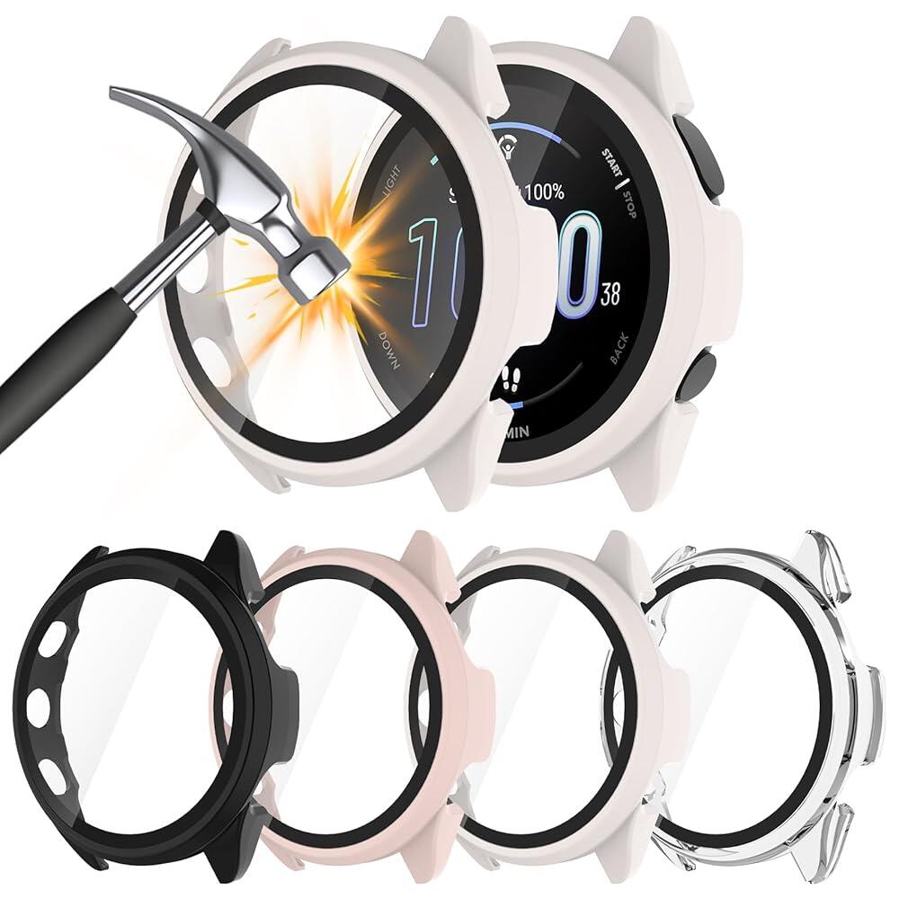 화면 보호 케이스 호환 Garmin Forerunner 165 및 음악용 4개 세트 하드 PC 커버 HD 강화 유리 긁힘 방지 검정+파랑+초록+투명 33,500원