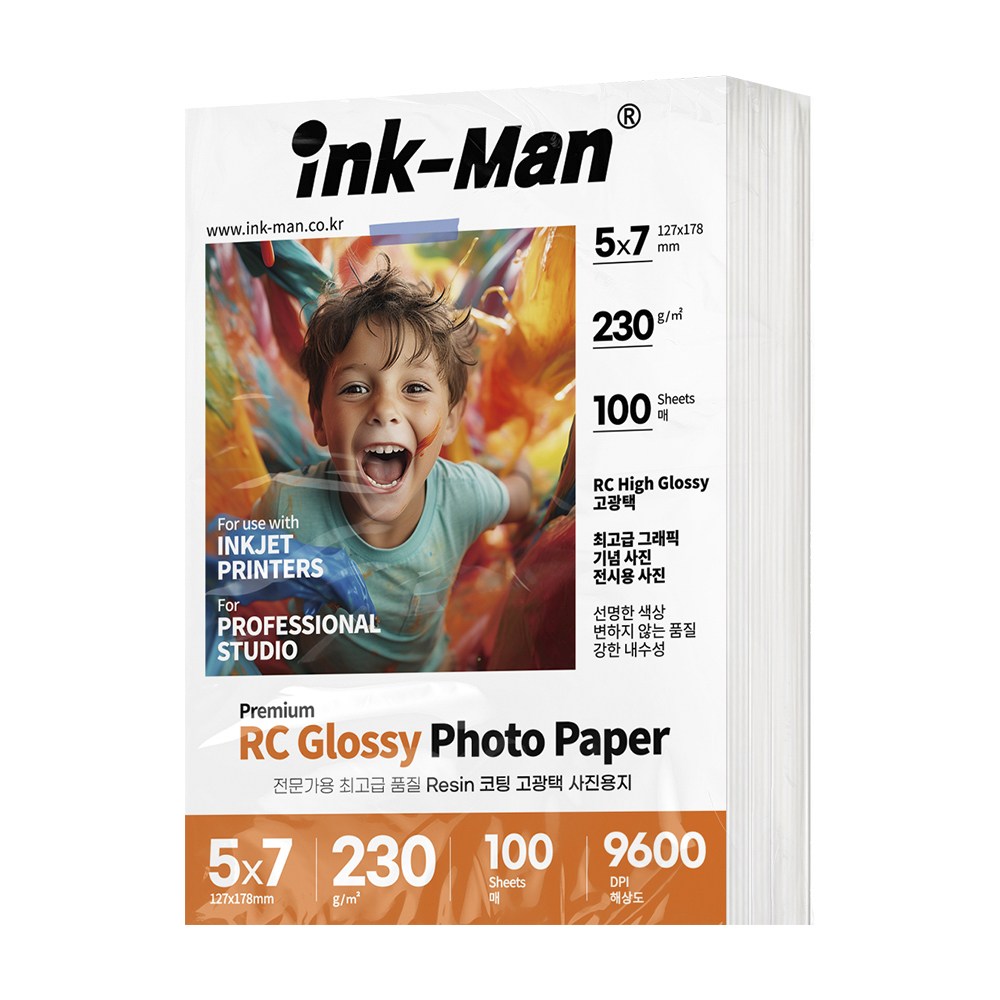 잉크맨 RC용지 고광택 프리미엄 사진 인화지 사진관 전문가용 포토용지 4x6 / 5x7 / A4 / 11R / A3 , 230g 20,000원