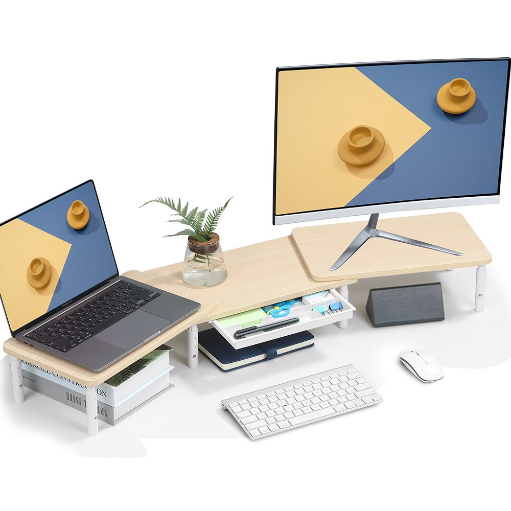 ETHU 듀얼 모니터 받침대 각도 높이조절 가능 노트북 거치대 컴퓨터 스탠드 와이드 선반, Black 41,900원