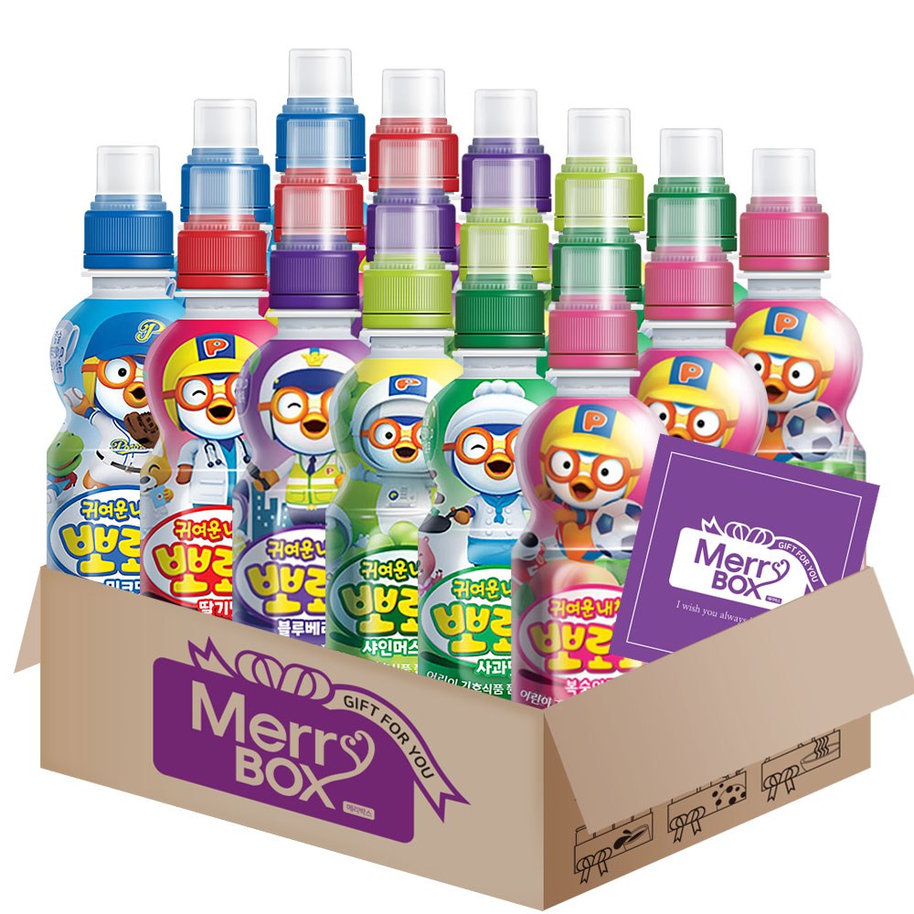 팔도 뽀로로음료 18개(밀크x3+딸기x3+사과x3+샤인머스캣x3+블루베리x3+복숭아x3)+메세지카드 18,800원