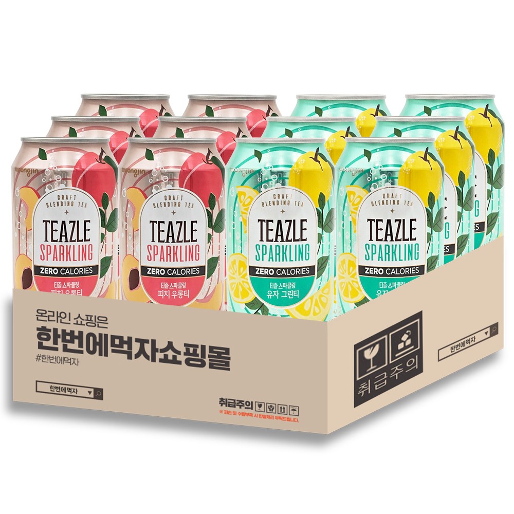[한번에먹자쇼핑몰]웅진 티즐 스파클링 340ml 피치우롱티 + 유자그린티 반반 혼합 각 6개씩 12,920원