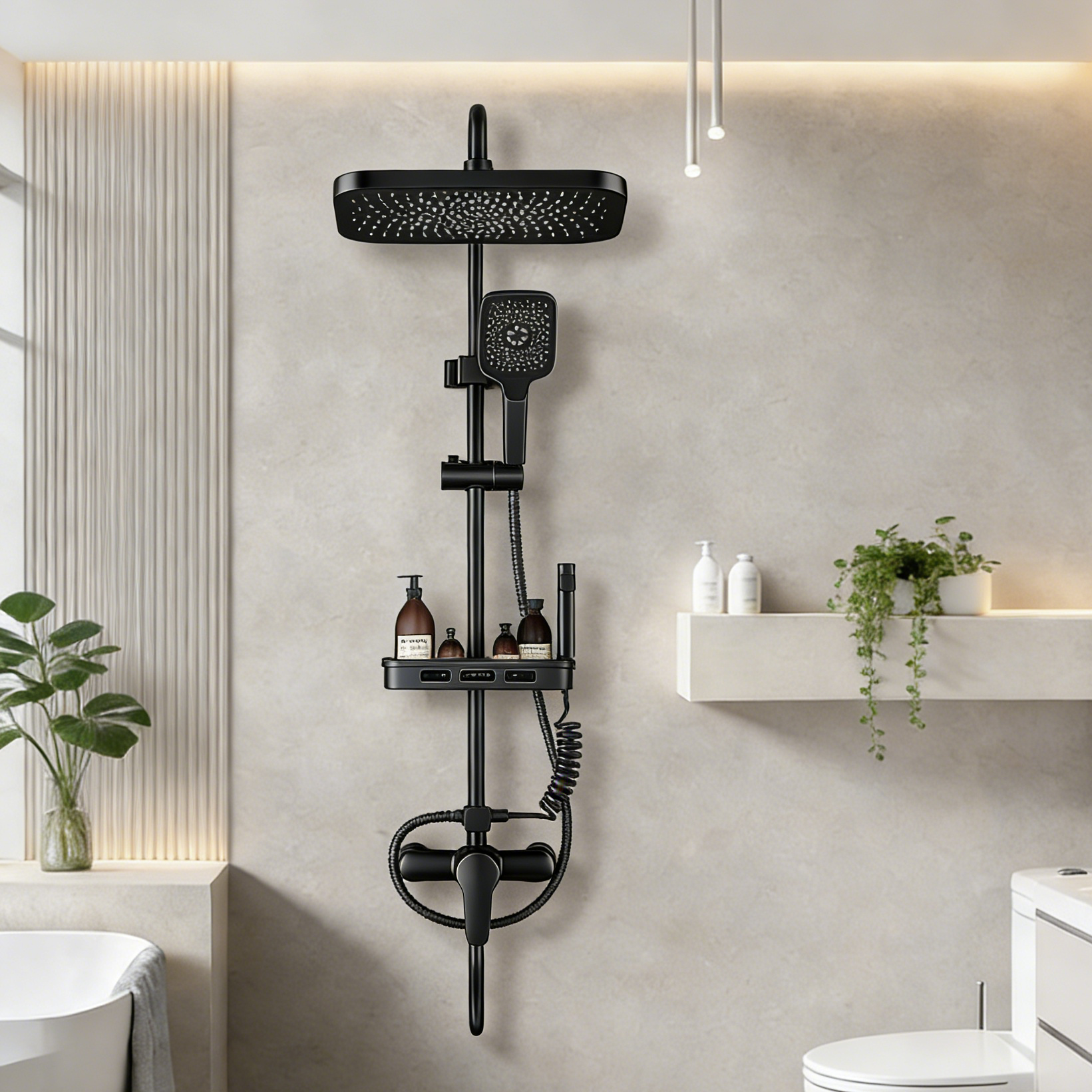 YAPOGI 온도조절 욕실 샤워기 수전 세트, 블랙, 1세트 67,000원