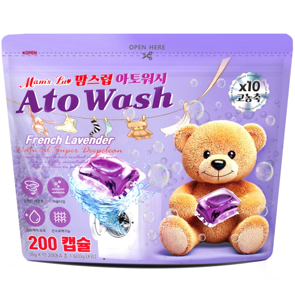 맘스럽아토워시 프렌치 라벤더 캡슐세제 200개입 10배고농축 국내산기술력 특대용량 10중효소 실내건조형 세탁세제 섬유유연제, 1개, 200개입 12,990원