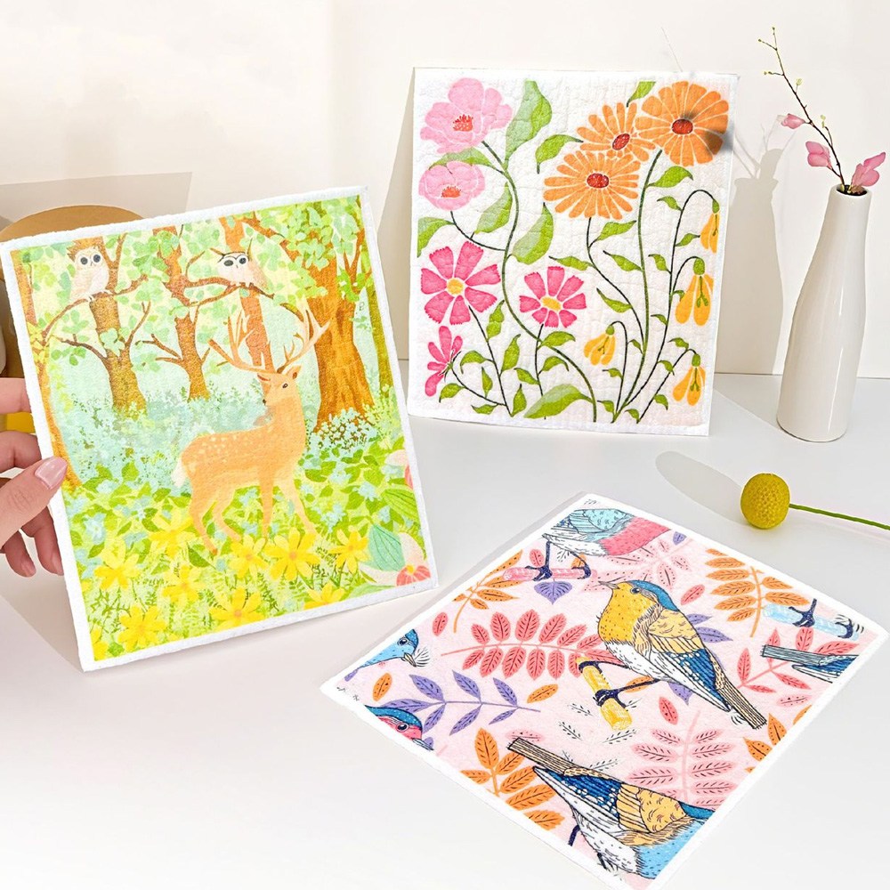 이지몰 친환경 셀룰로오스 숲속 감성 수세미 행주 3P 4,900원