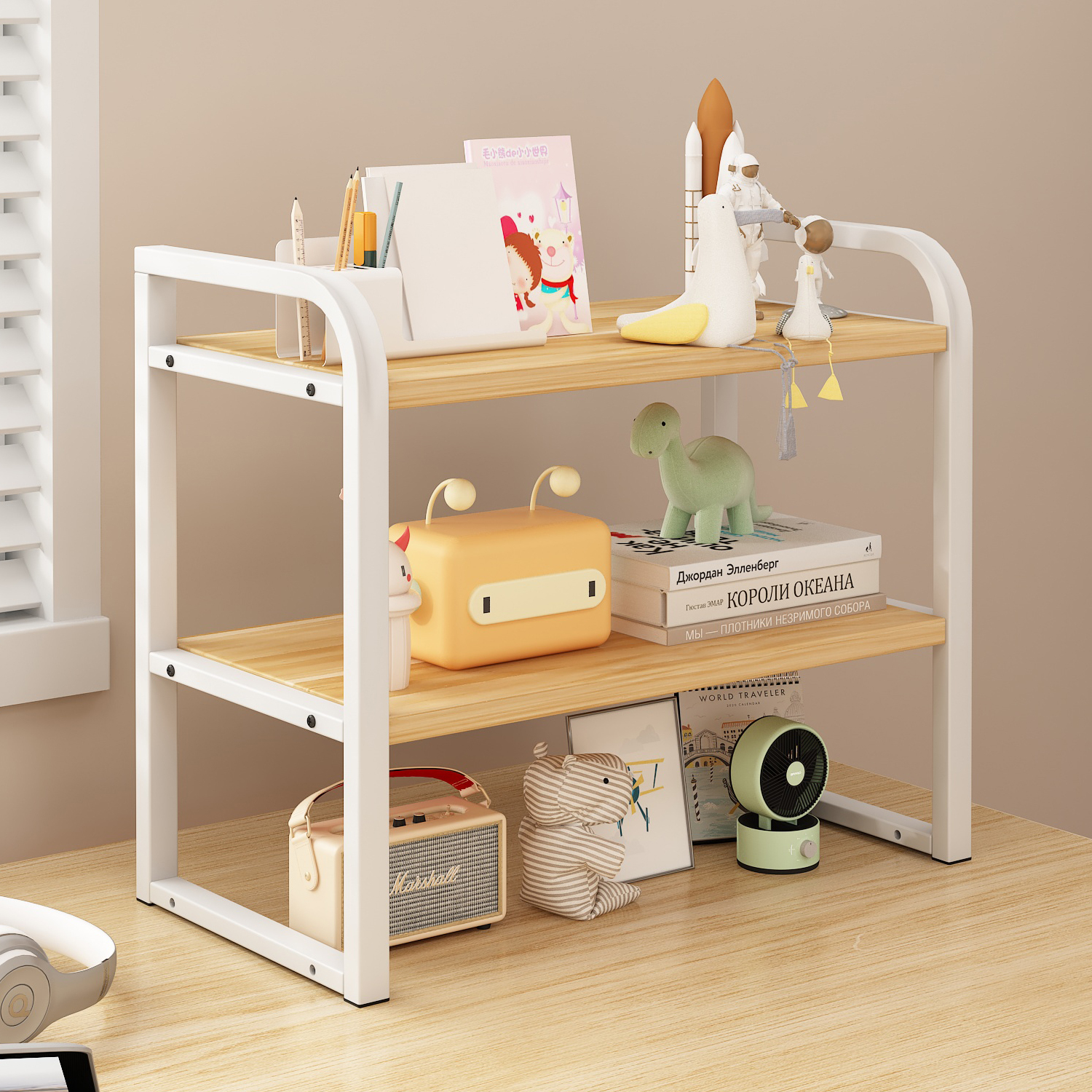 르벤아트 책상 정리 공간 수납 다용도 소형 선반, 화이트 + 우드, 2단 15,950원