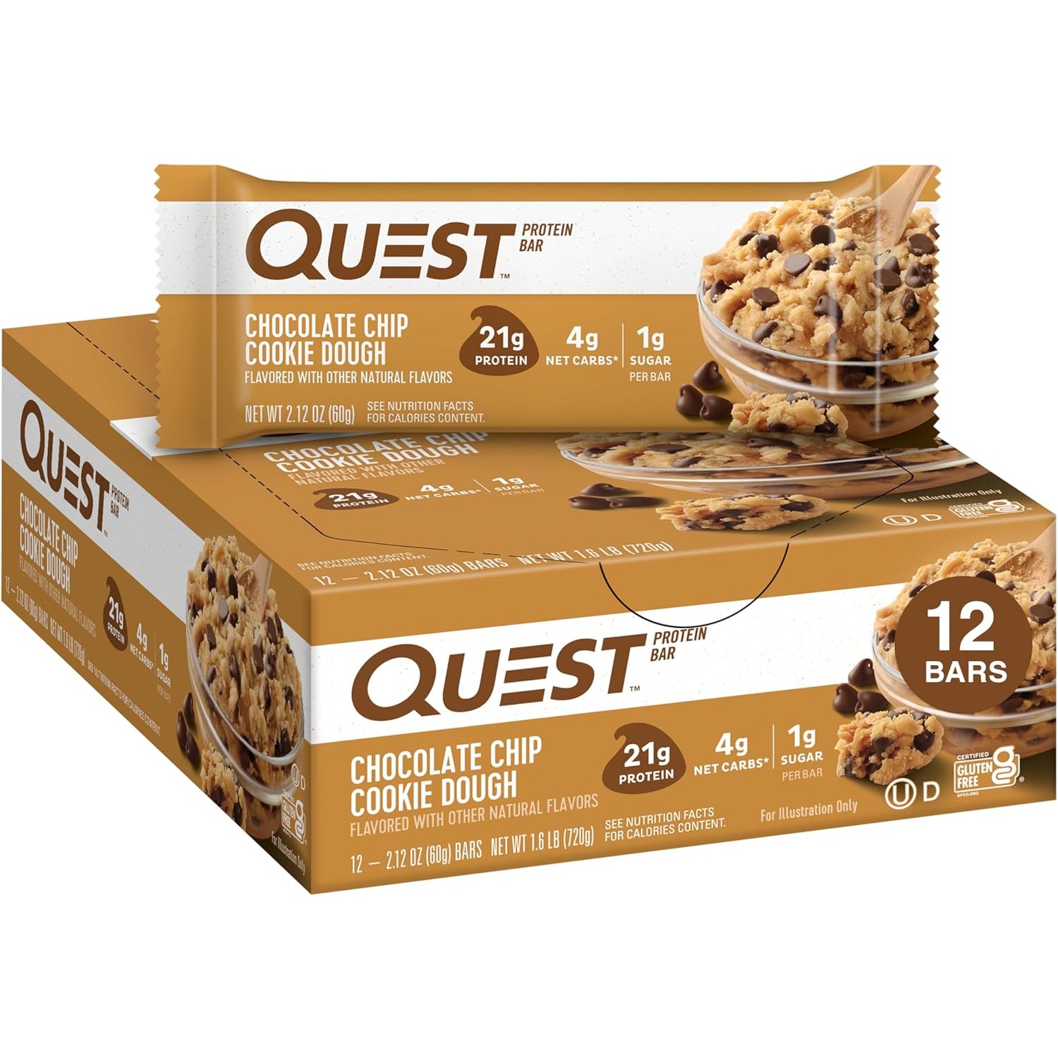 Quest Nutrition 퀘스트 뉴트리션 초콜릿 칩 쿠키 도우 프로틴바 21g 프로틴 1g 슈가 4g 탄수화물 케토 66,900원