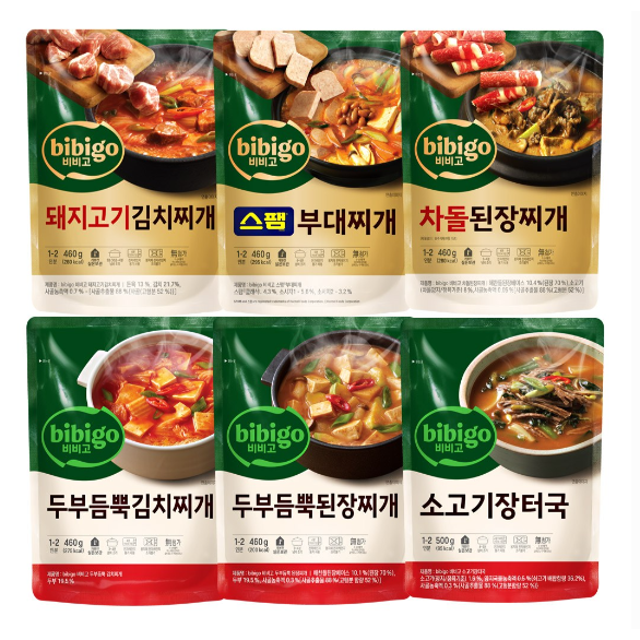 [꾸리미] CJ 비비고 즉석 찌개 6종(스팸부대찌개+차돌된장찌개+돼지고기 김치찌개+두부김치찌개+소고기장터+된장찌개), 460g, 1세트 44,840원