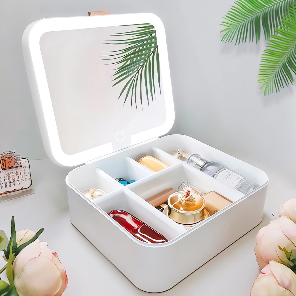 Jeernare LED 거울 메이크업 하드 케이스 대용량 화장품 정리함 휴대용 파우치 가방, 1개, 화이트 29,800원