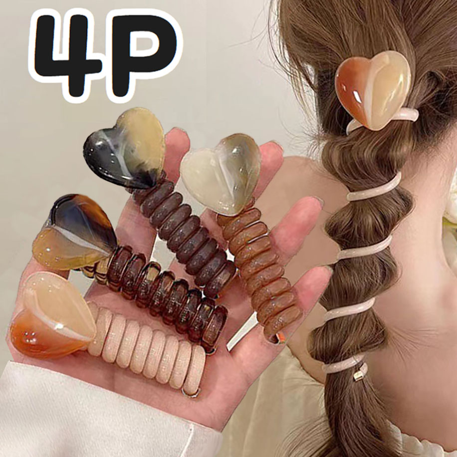 은꽃밴드 [4개] 여성 왕 하트 꼬불꼬불 스프링 머리끈 7,990원