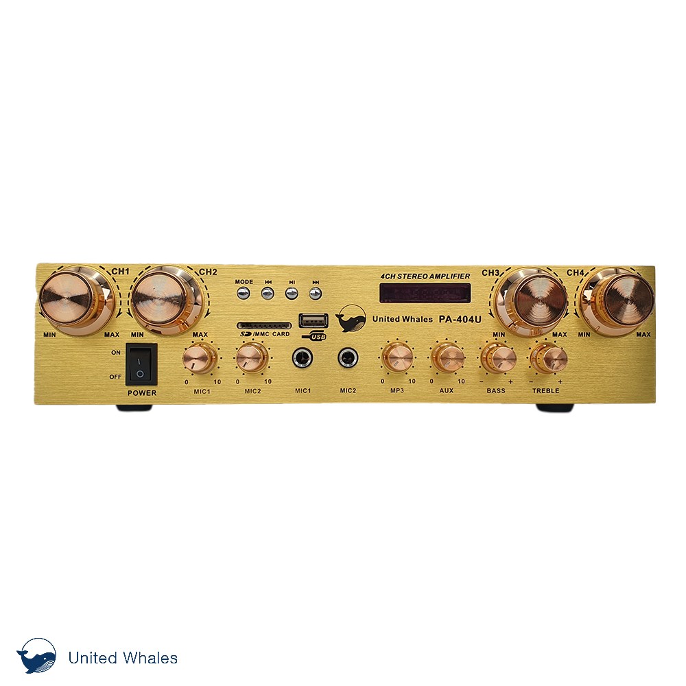 U.W 4채널 블루투스 앰프 PA-404U 카페 매장용 앰프+리모콘+RCA케이블 (골드색상) 130,000원