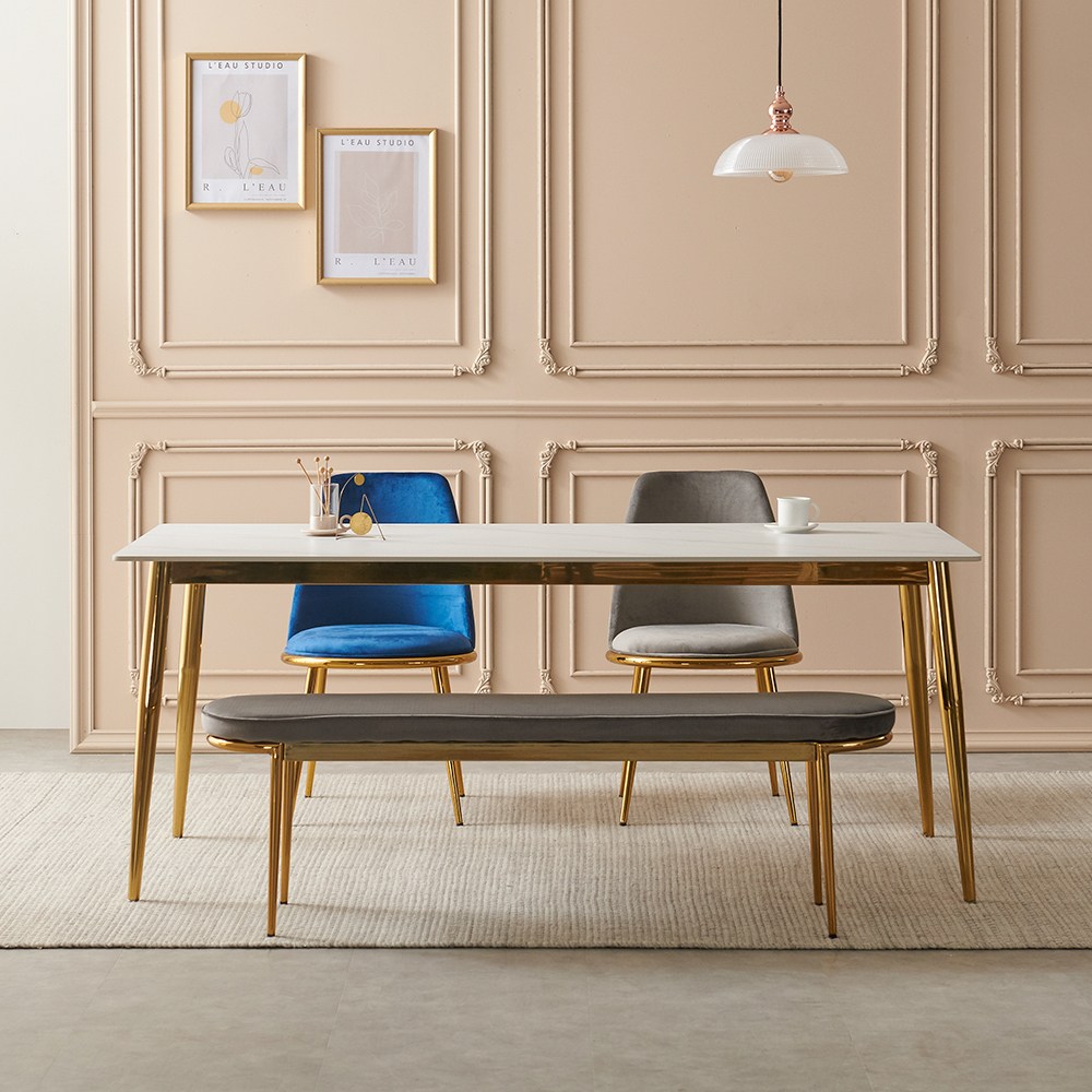 라로퍼니처 브릭스 1800 포세린 통 세라믹 6인 식탁 세트 골드 프레임 테이블 377,000원