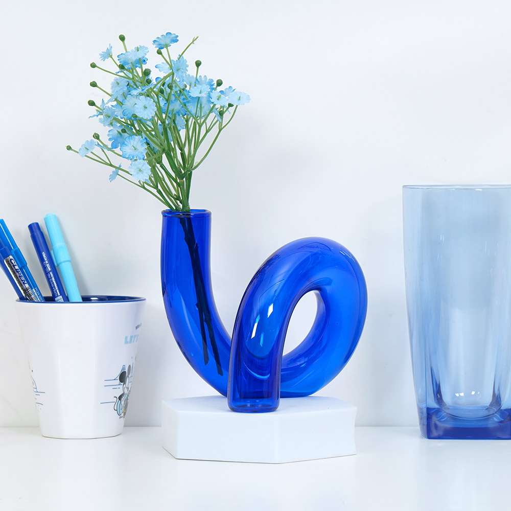 인테리어 소품 파이프 글라스 꽃병 유리 오브제 화병 4, 블루 9,900원