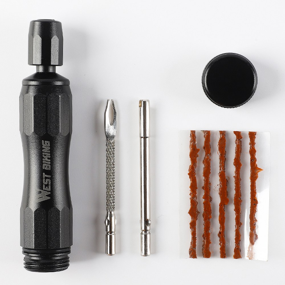 전거 수리용품 WEST BIKING-휴대용 진공 타이어 수리 키트, 펑크 고무 줄무늬 로드 바이크 튜브리스 유지 보수 미니 자전거 공구 16,200원