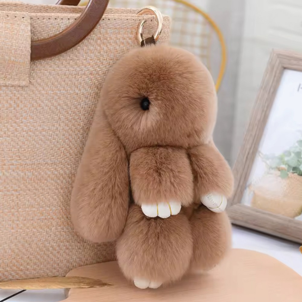 토끼 모피 퍼 인형 키링 가방걸이 15cm, 1개, 브라운, 현재가 6,500원