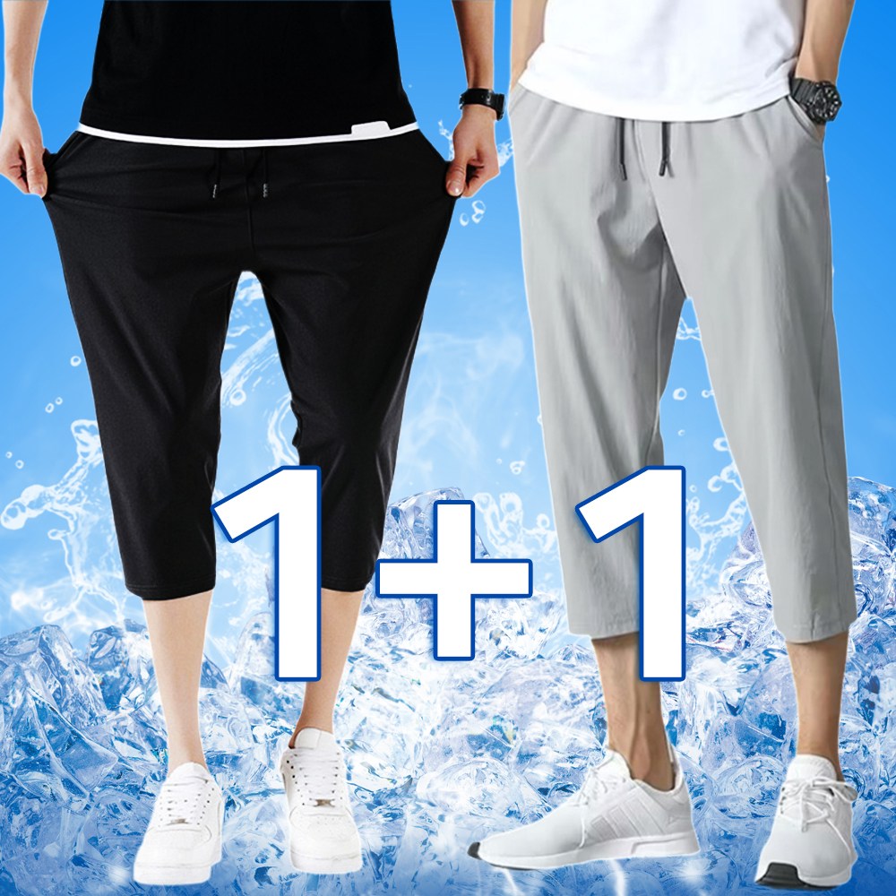 1+1 남자 아이스쿨반바지 7부 여름 냉장고 반바지 왕스판 밴딩팬츠 17,900원