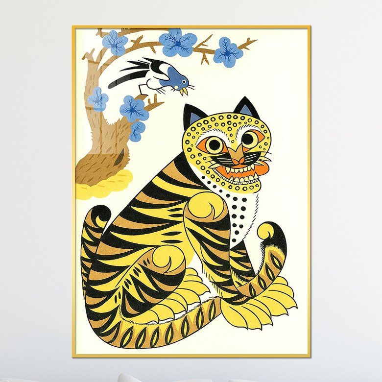 호작도 복을 부르는 민화 까치 호랑이 인테리어 액자, 골드메탈 52,900원