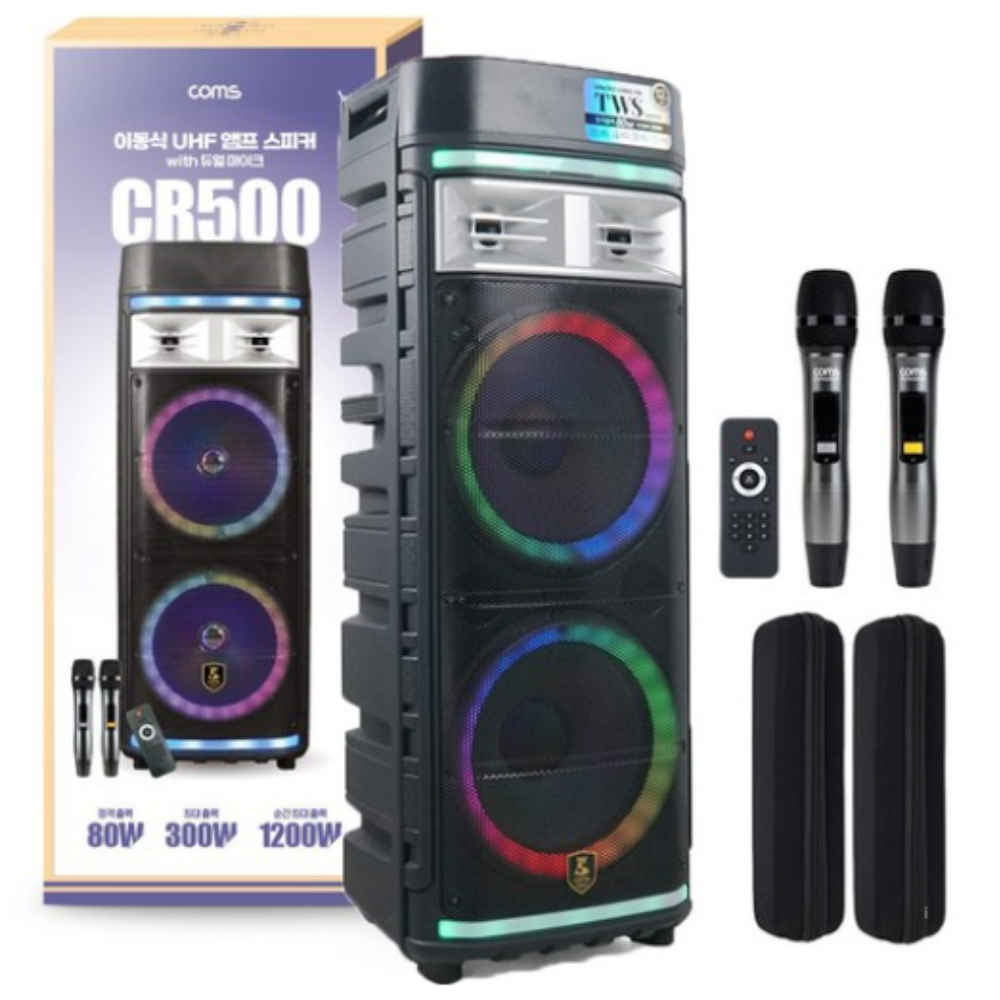 컴스 LED 이동식 UHF 블루투스 버스킹 노래방 앰프 CR500, CR500, 혼합 399,500원