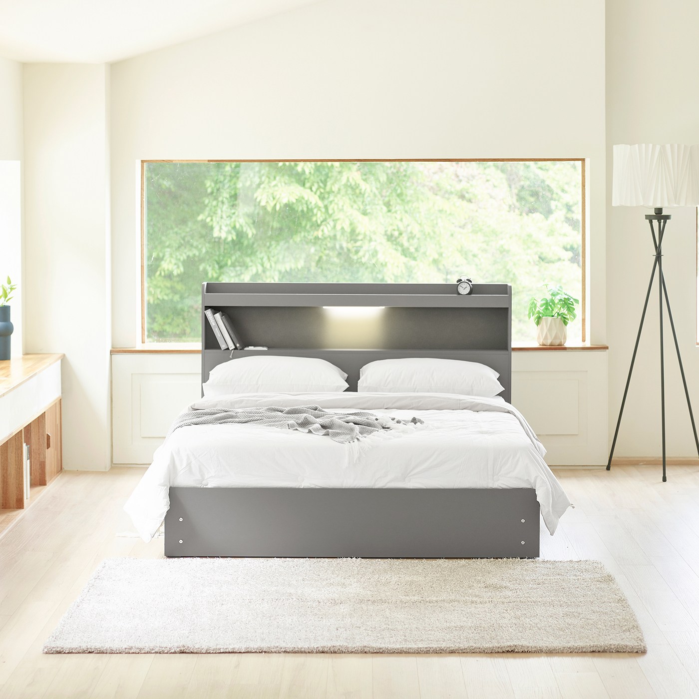 하포스 유니티 E0 LED 멀티서랍 침대 프레임 그레이 + 매트리스 세트 지정일설치, 유니티 3단 그레이 프레임만 219,000원