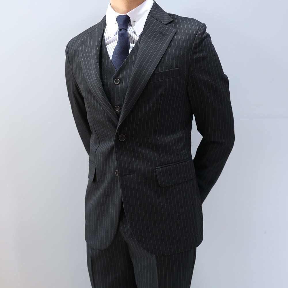 남자 봄 가을 3피스 스트라이프 수트 클래식 블랙 정장 세트 165,810원