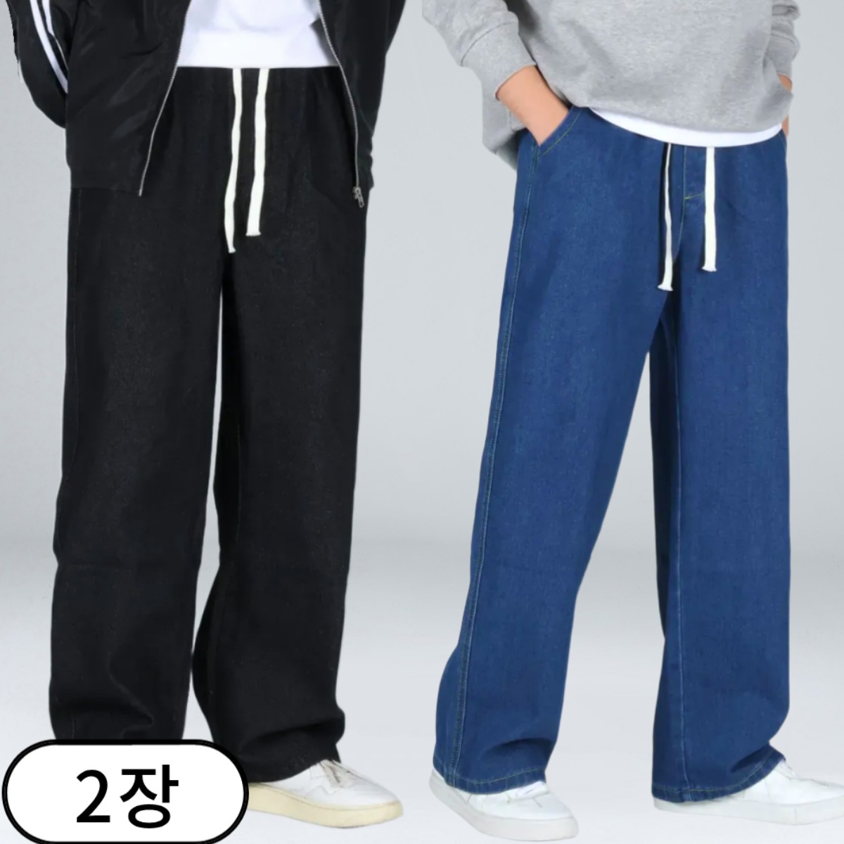 1+1 남자 빅사이즈 밴딩 데님 팬츠 세미 와이드 청바지 (6690-2), 현재가 79,380원