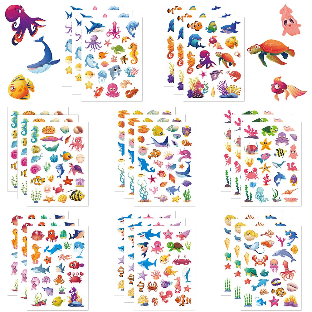 해양 생물 스티커 세트 해양 테마 파티 데코 스티커 해양 동물 스티커 물고기 문어 거북이 산호 조개 스티커, 24매 9,900원
