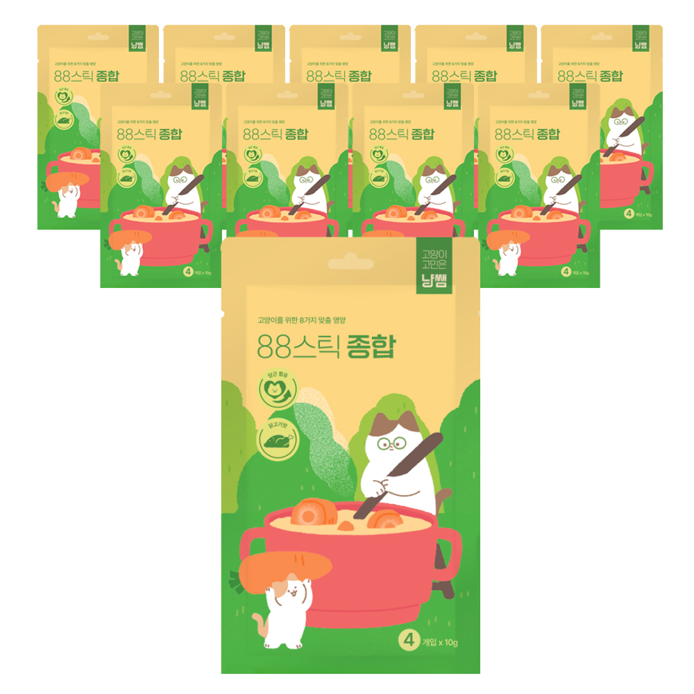 냥쌤 고양이 88스틱 종합 짜먹는 간식 영양 간식 4p 24,200원