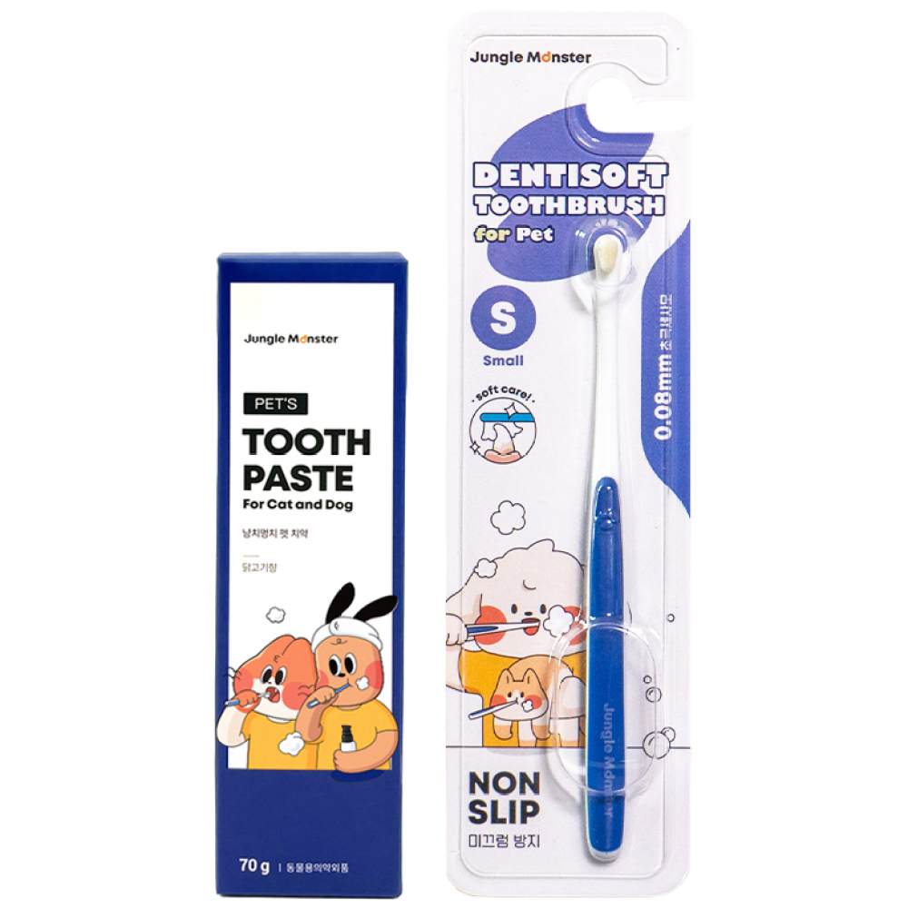 정글몬스터 냥치멍치 펫 치약 + 덴티소프트 칫솔 S 세트, 1세트 19,900원