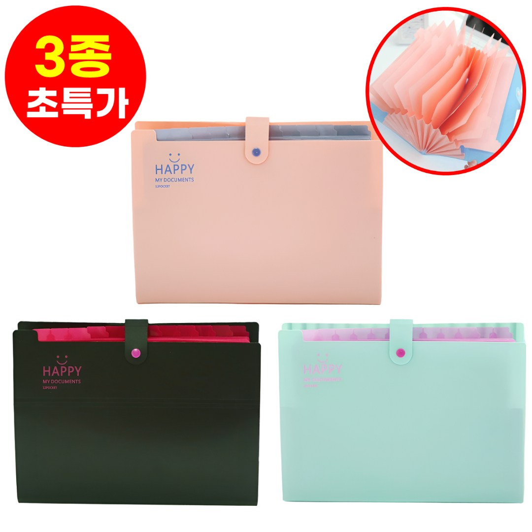 호아인터 12칸 a4 아코디언 파일 케이스, 1세트, 민트+핑크+블랙 13,090원