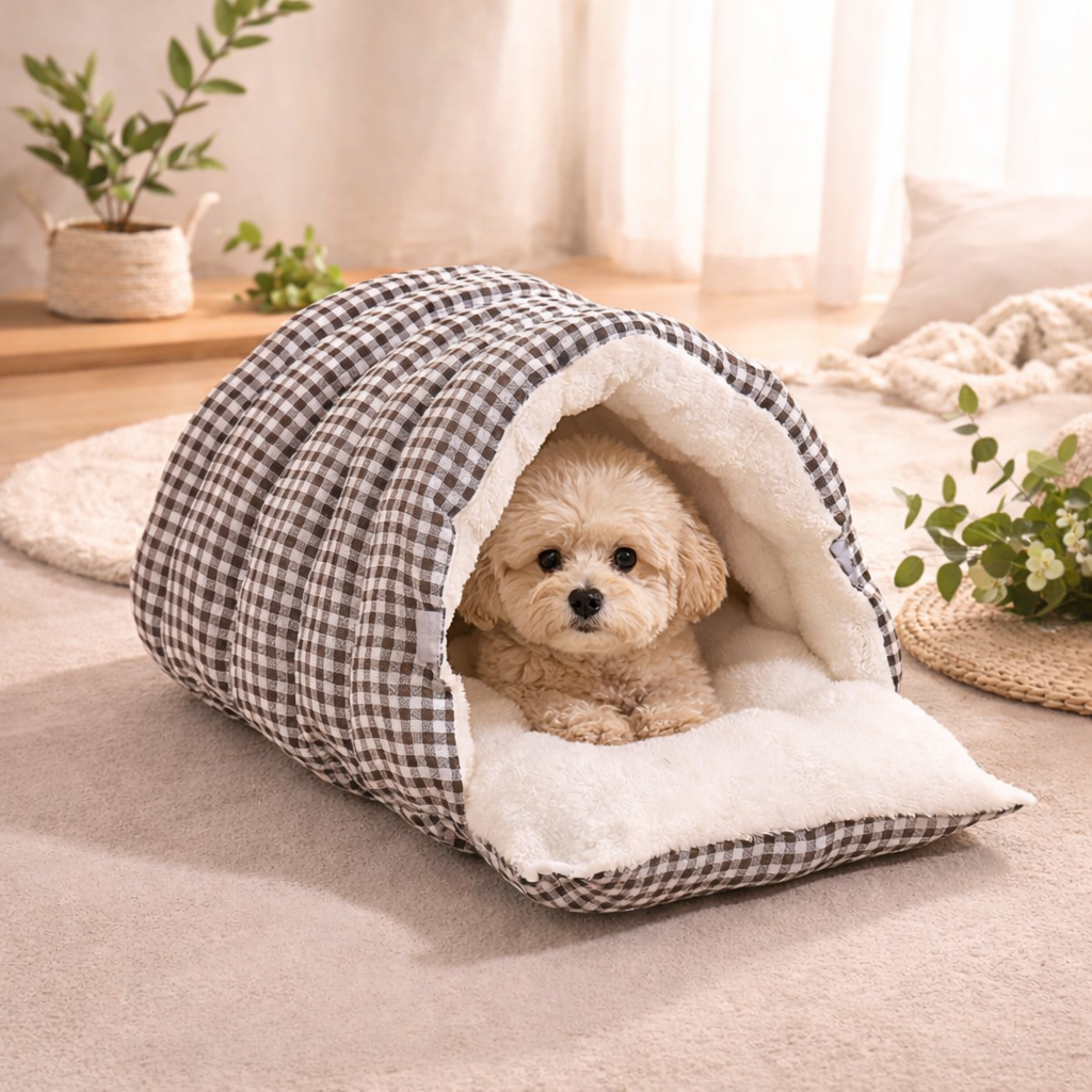 솜솜프렌즈 사계절 강아지 고양이 반려동물 숨숨집 체크 쿠션 하우스, 1개, 블랙 20,000원