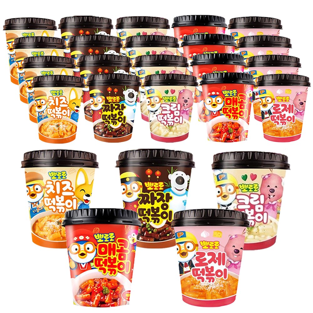 뽀로로 컵 떡볶이 치즈110g 5개+짜장110g 5개+크림115g 5개+매콤120g 5개+로제115g 5개 (총25개) 어린이캠핑여행식품즉석간편, 110g, 25개 49,900원