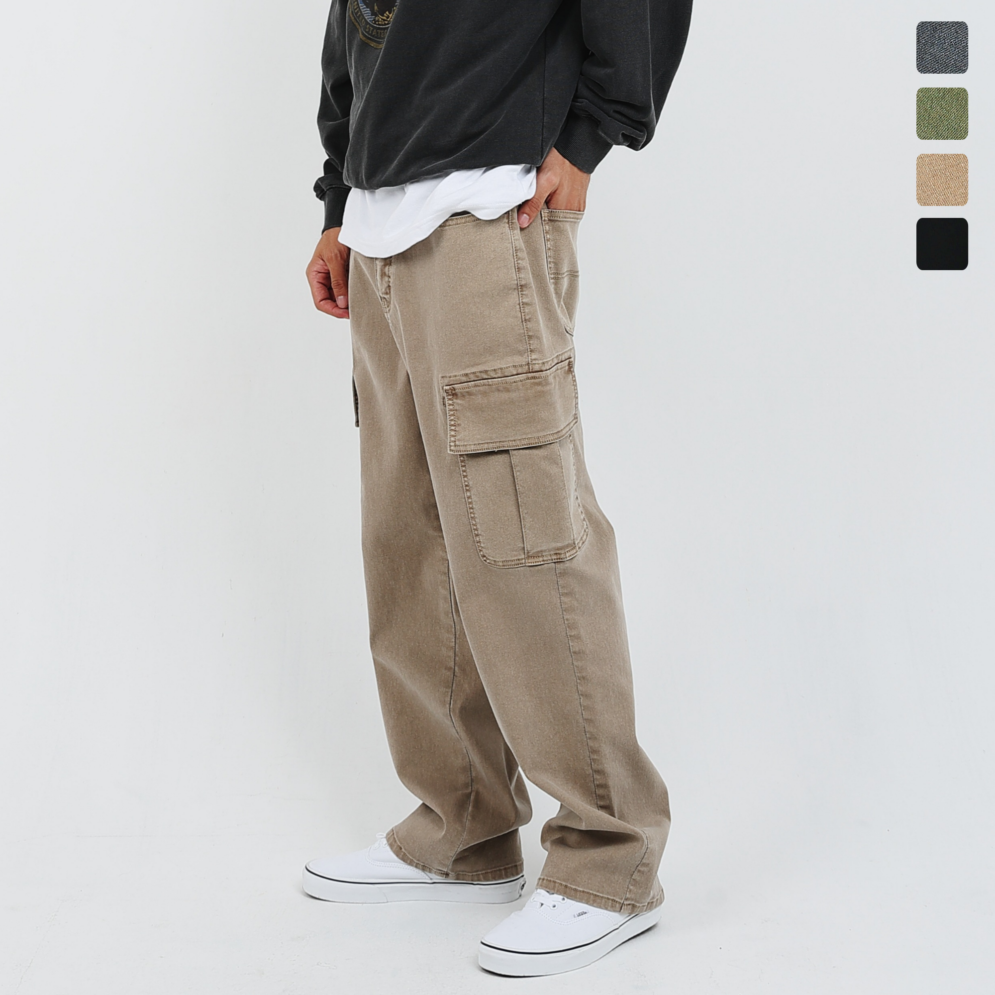 남자 피그먼트 와이드 카고 건빵바지 스판 밴딩 워크 팬츠 38,800원