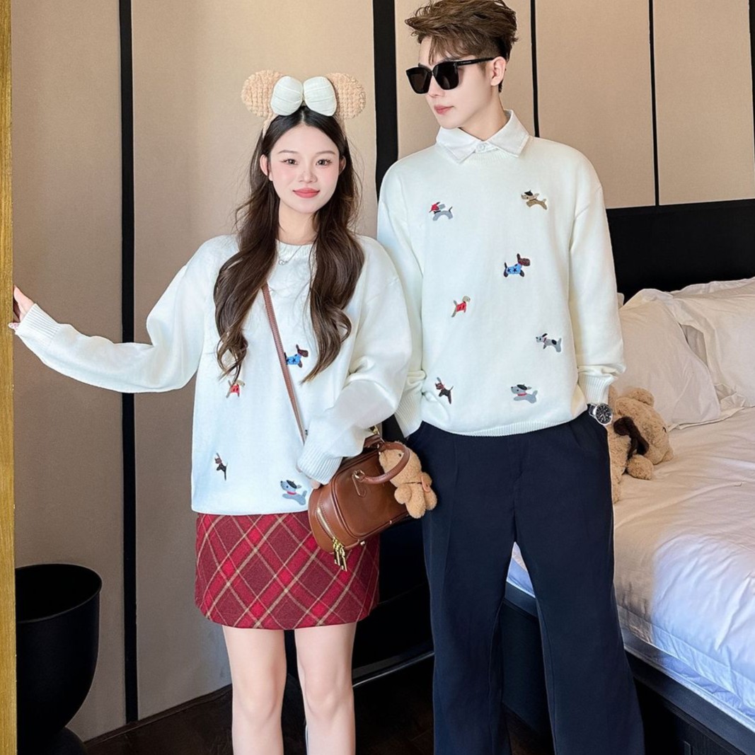 휴먼러브 겨울 패밀리룩 강아지 자수 엄마 아빠 니트 스웨터 아들 딸 니트 가디건 돌촬영 3인 4인 온가족 커플 세트 39,800원