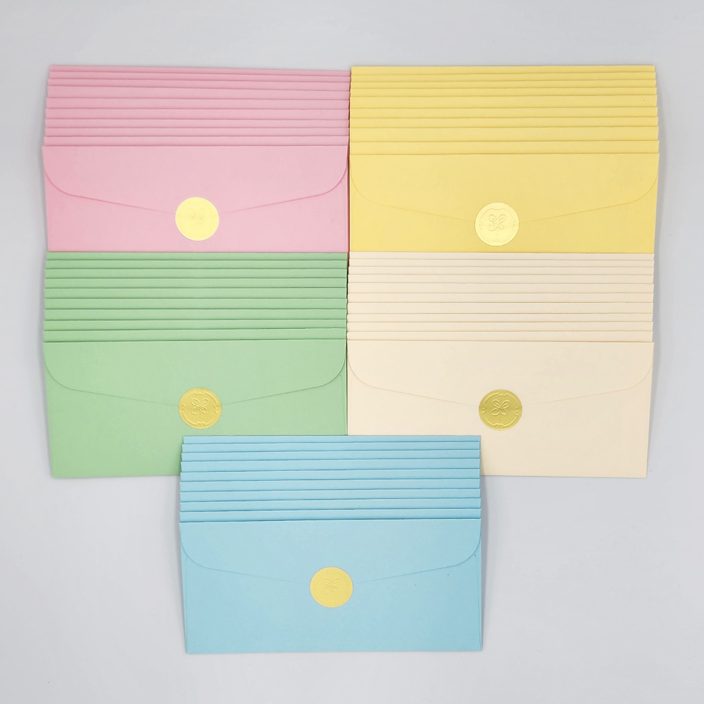 스토리 멜로우 편지 용돈봉투 5종 x 10p + 골드 스티커 50p 세트, 상큼연두, 버터옐로우, 스카이블루, 아이보리, 심쿵핑크, 1세트 9,550원