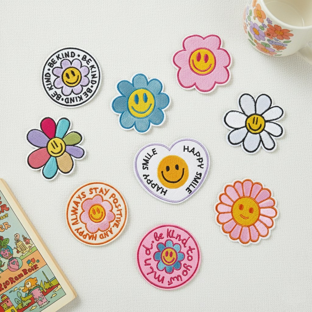 리빙키 스마일 꽃 와펜 패치 마크 열접착 9종 세트 H-03 6,800원